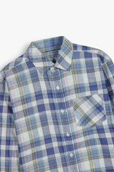 Kids Blue-Green Plaid Cotton Casual Shirt
